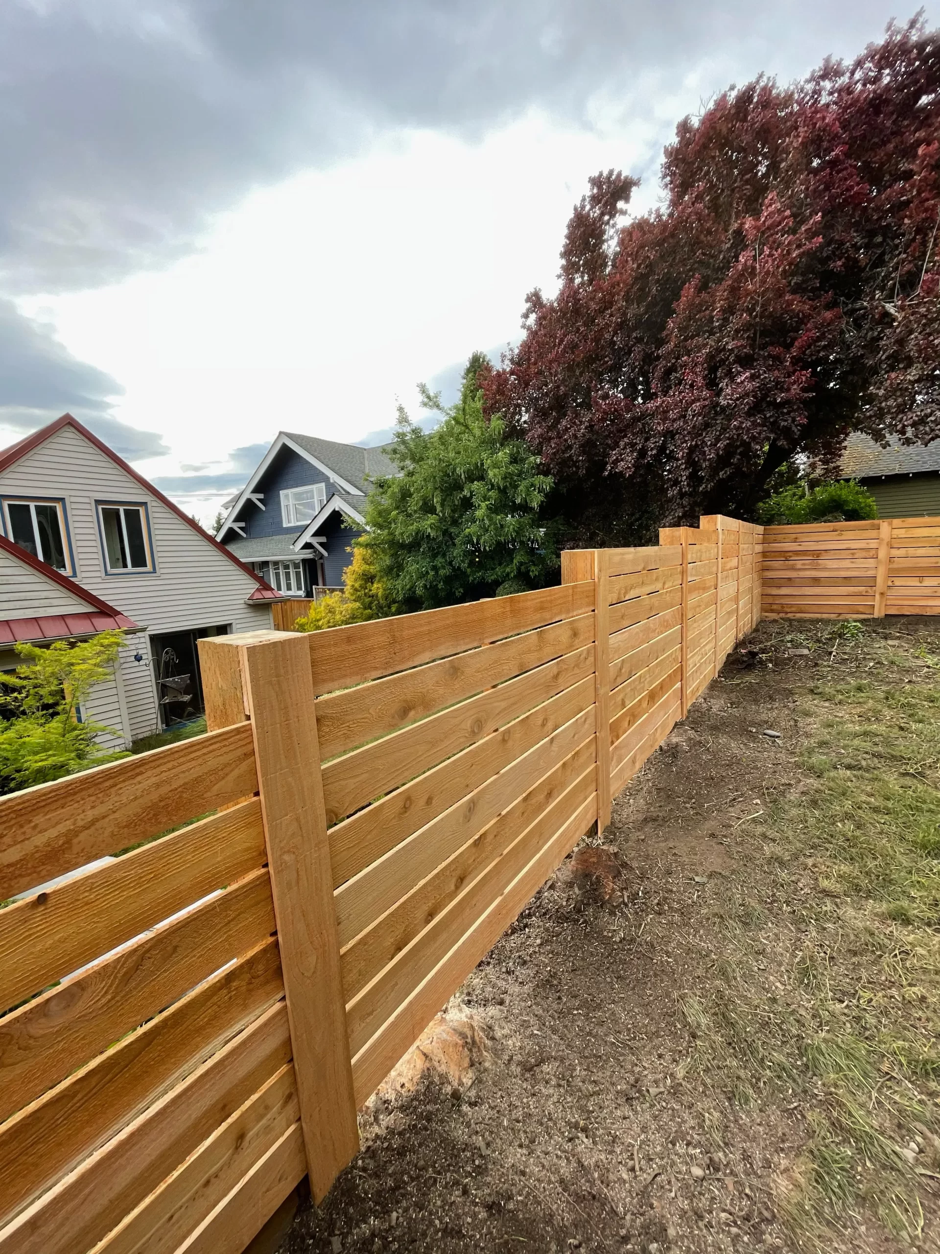 Horizontal Cedar Fence on a Slope