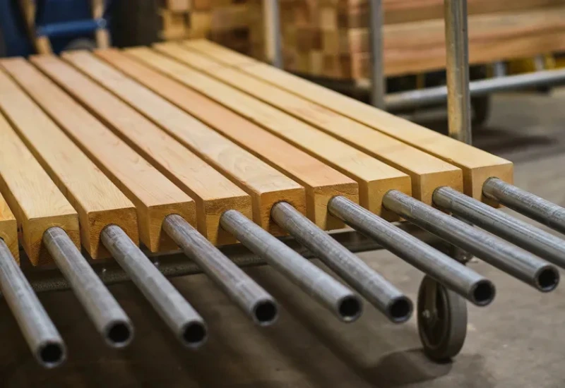 Fence posts prepared with pipe-mounted hardware for a more durable installation.