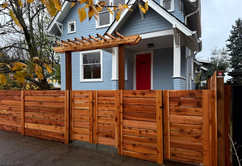 Horizontal cedar fence installation in Newcastle