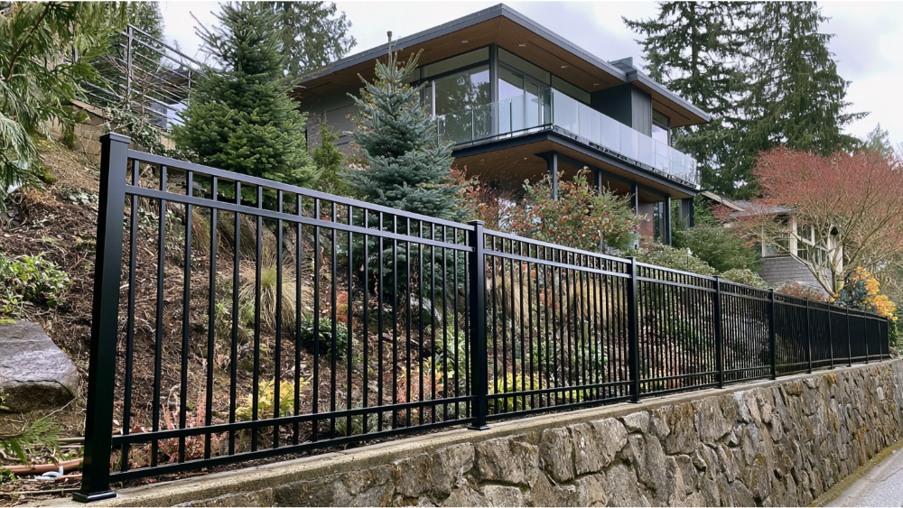 Newly installed aluminum fence outside a beautiful Seattle home