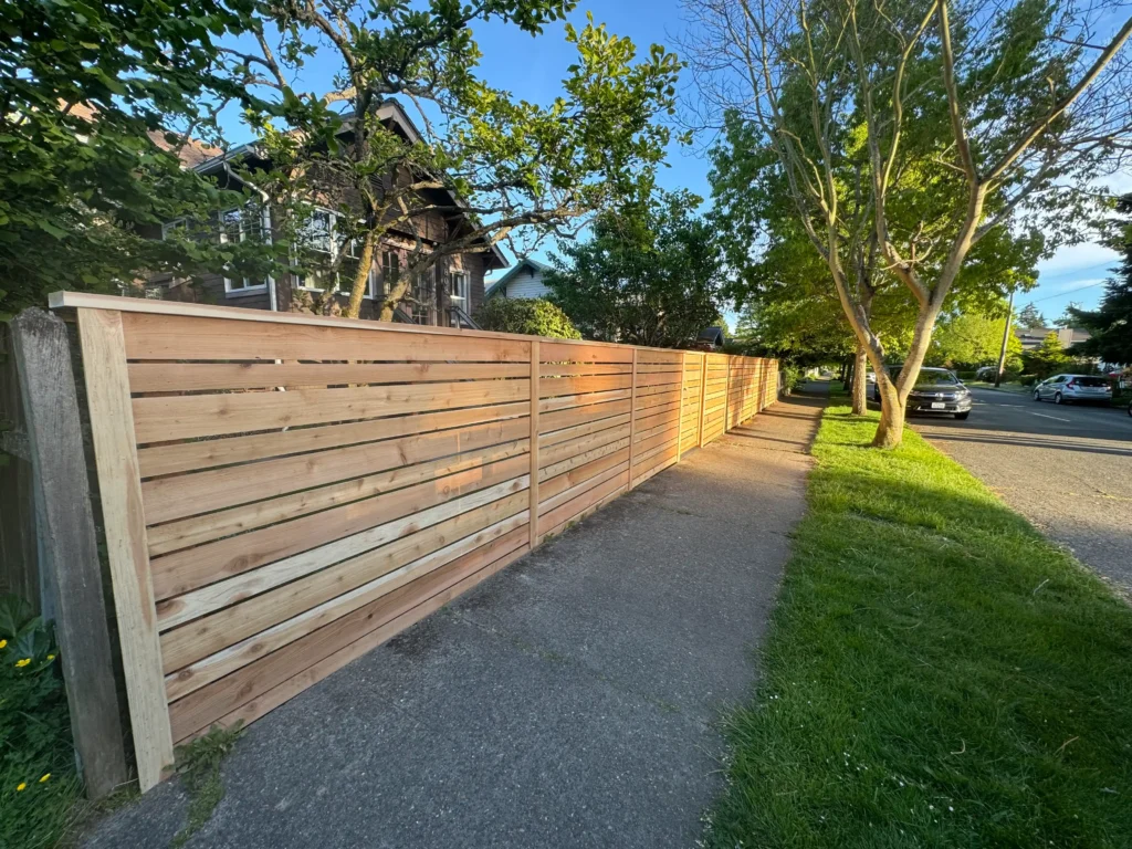 Front yard horizontal cedar fence Seattle