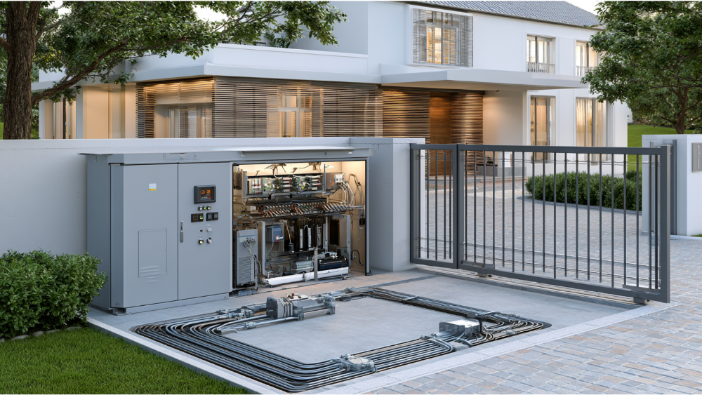 Automatic gate motor with electrical components and battery backup system