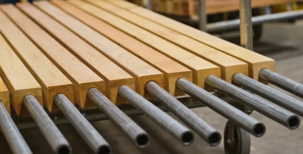 Fence posts prepared with pipe-mounted hardware for a more durable installation.