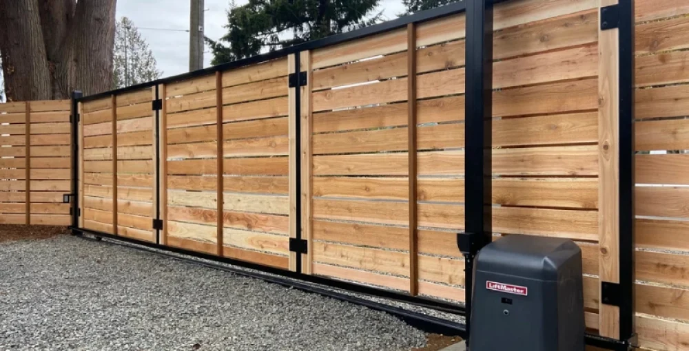 Custom driveway gates with motorized system installed in Seattle
